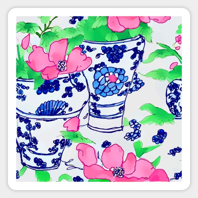 Magnolia flowers in Ming jars Sticker by SophieClimaArt